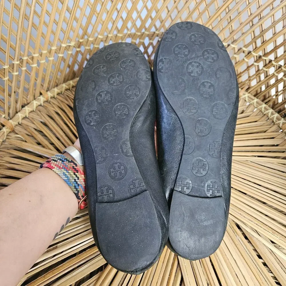 Tory Burch Minnie Ballet Flats 9.5 Black‎ Gold - Fair - Picture 8 of 12
